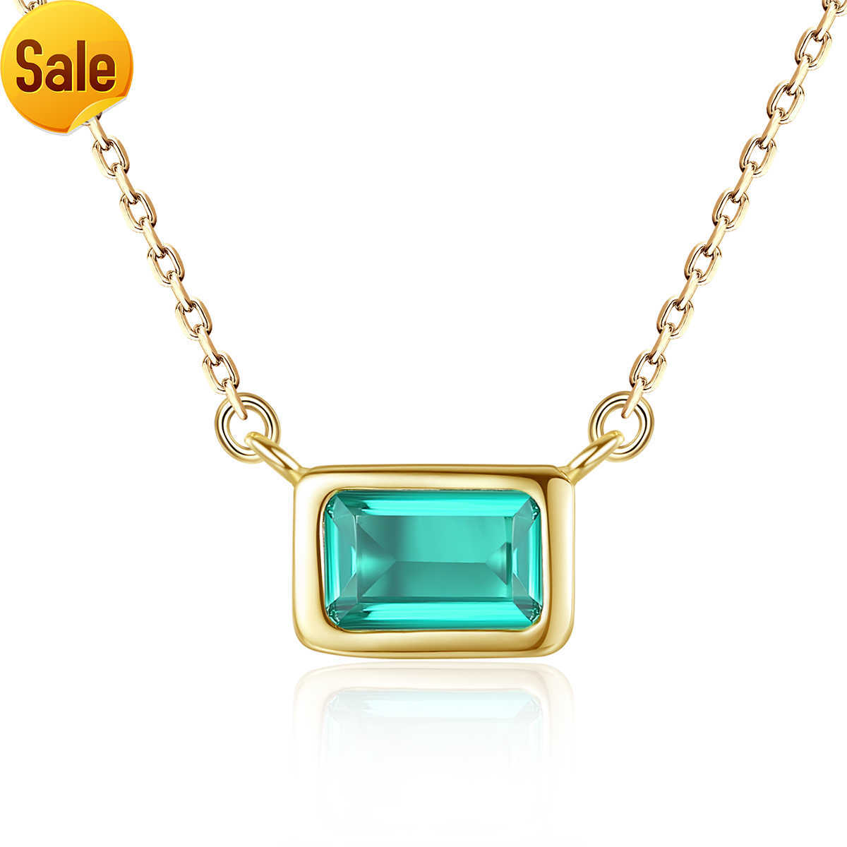 

CZCITY Women 925 Sterling Silver Gold Plated Chain Link Design Necklace with Sky Blue Square Pendant Jewelry