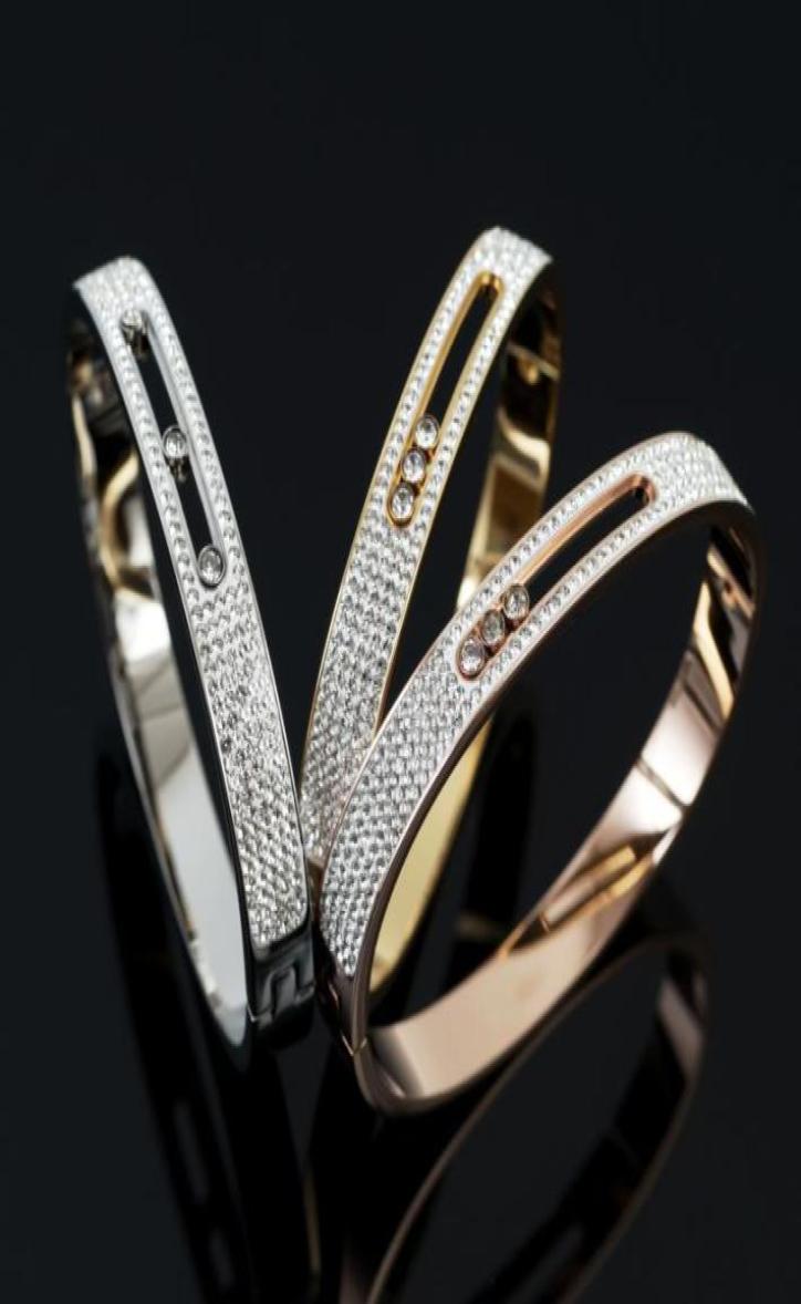 

Luxury CZ Crystal Stainless Steel Women Bracelet Rhinestone Sliding Bangle For Women039s Wedding Party Band Wristband Jewelry G1438623