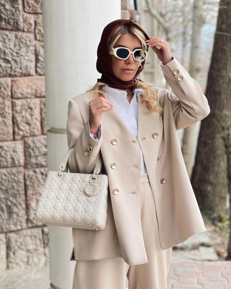 

Women's Two Piece Pants High-end Women Blazer Suits Double Breasted Jacket With Wide Leg Business Party Dress Custom Made, Gold