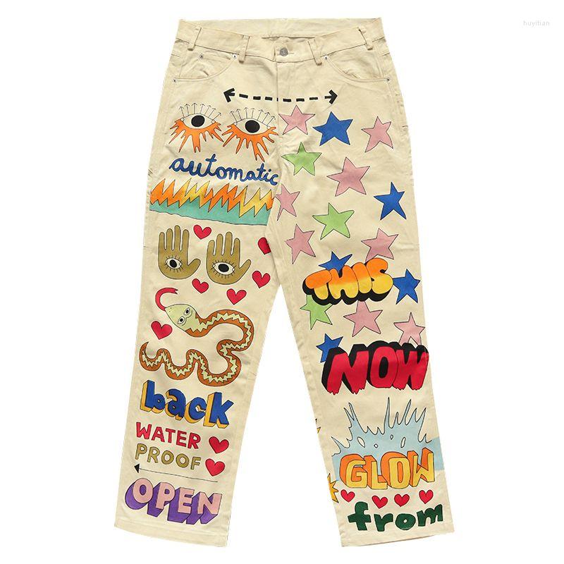 

Men' Jeans Tie-dye Printing Y2k Men' Hand-painted Pattern Sports Casual Cotton Denim Trousers Tooling Hip Hop Jean