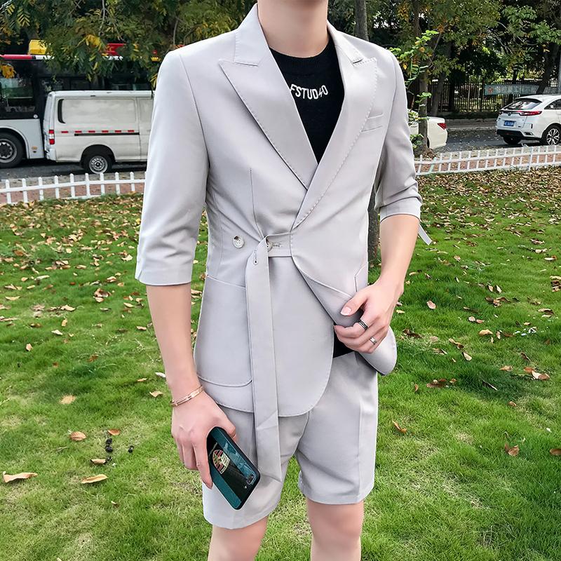 

Men's Suits & Blazers Trajes De Hombre Summer Korean Fashion Men Suit Business Tuxedo Slim Fit Ternos Masculino Half Sleeve Casual Shorts Se, Black