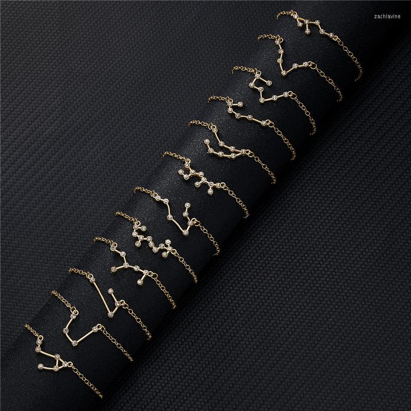 

Link Bracelets 12 Star Zodiac Signs Constellation Bracelet Horoscope Crystal Starry Sky Graphic Galaxy Chain For Women Birthday Gifts