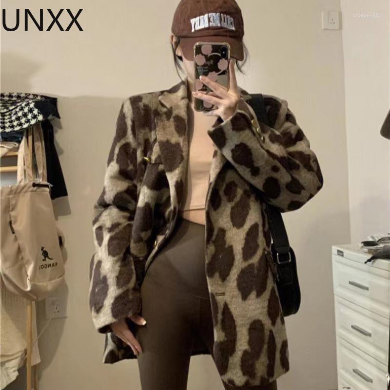 

Women' Suits UNXX Vintage Leopard Suit Jackets Women Long Sleeve Clothes Korean Fashion Casual Autumn Winter All Match Outwear Harajuku, Black