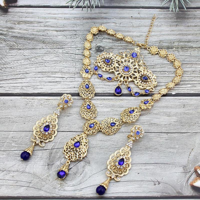 

Necklace Earrings Set Neovisson High Quality Moroccan Bride For Aristocratic Women Brooch Earring Gold Color Algeria Gift, Picture shown