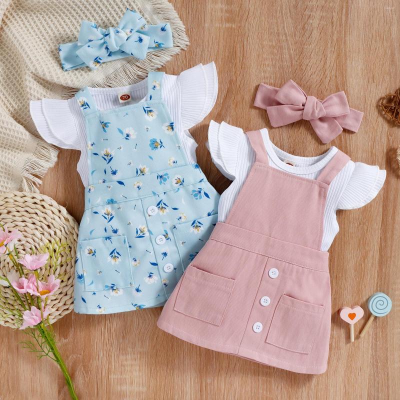 

Clothing Sets CitgeeSummer Infant Baby Girls Romper Outfit Sleeve Jumpsuit Solid Color/Floral Printing Suspender Skirt Headwear