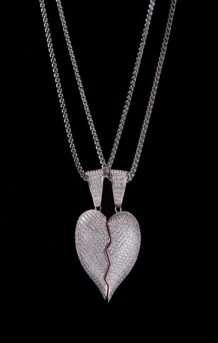 

Iced Out Broken Heart Pendant Necklace For Mens Womens Fashion Hip Hop Jewelry Lover Necklaces 1 Pair7182456