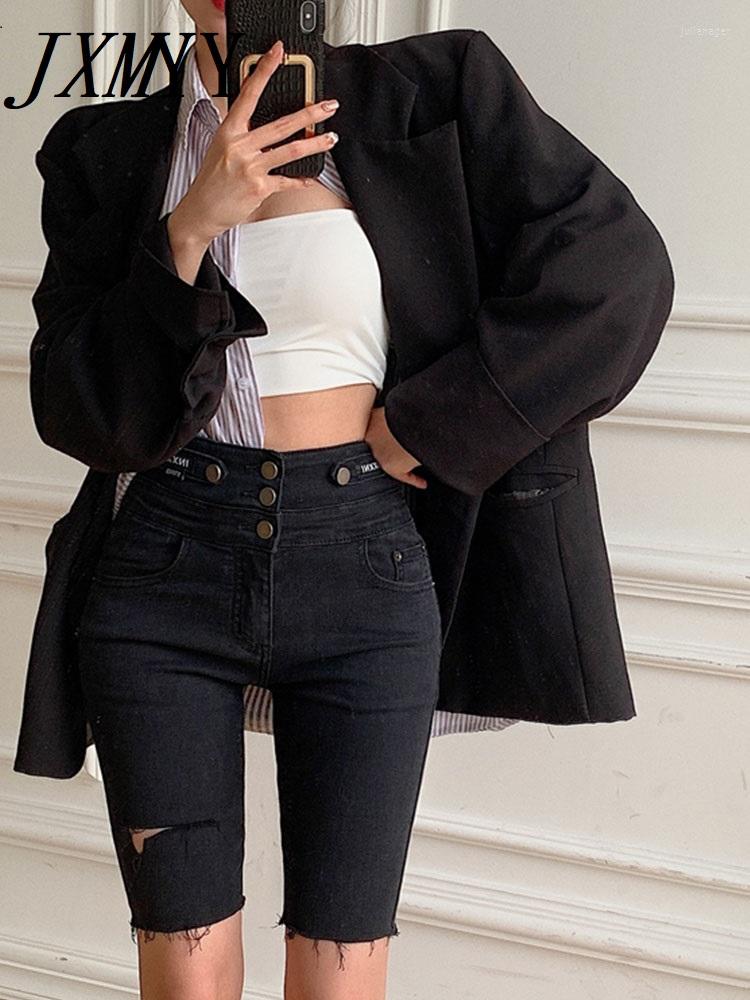 

Women' Jeans JXMYY 2023 Summer Fashion High Waist Ripped Women' Chic Slimming All-Match Five-Point Pants Ins, Black