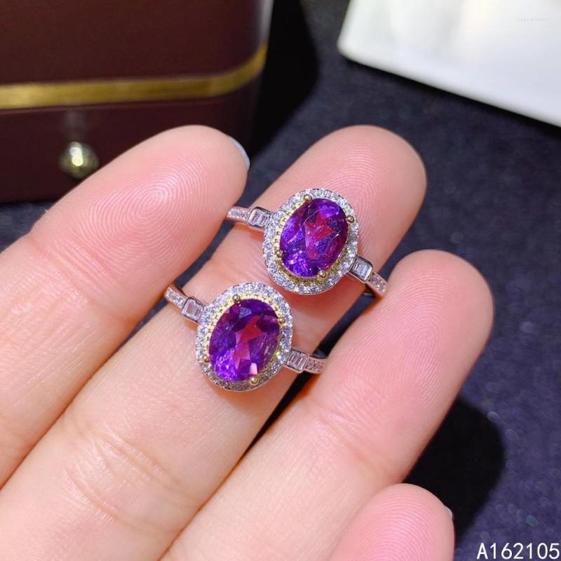 

Cluster Rings 925 Pure Silver Chinese Style Natural Amethyst Women's Luxury Classic Simple Oval Two Color Adjustable Gem Ring Fine