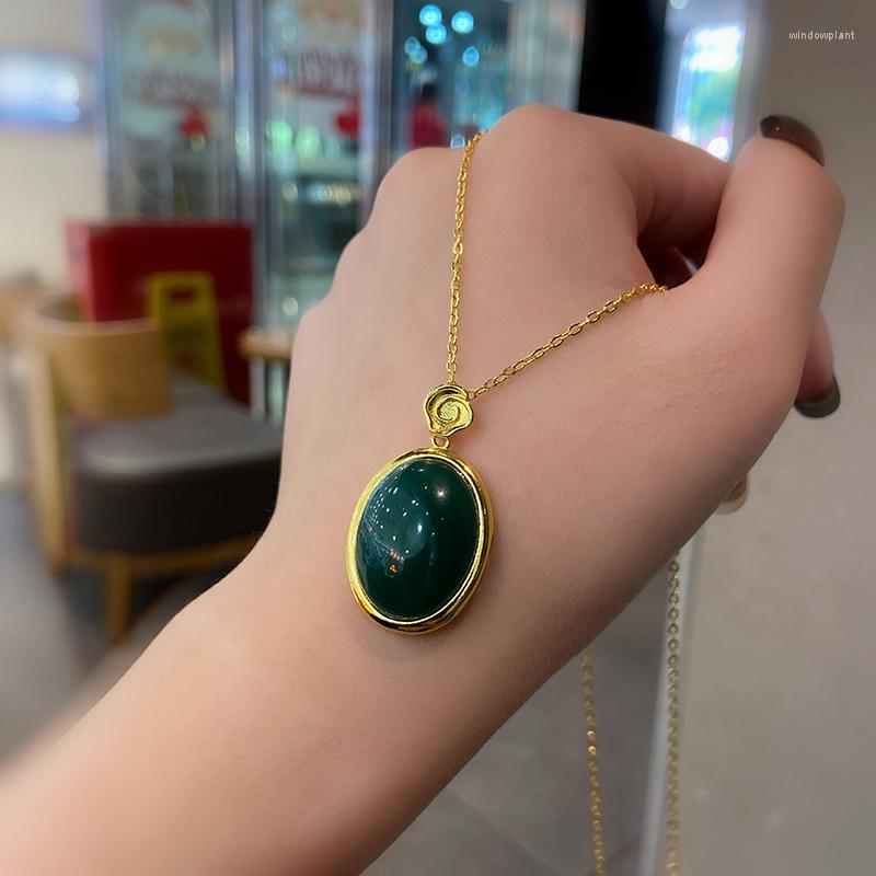

Pendant Necklaces Aesthetic Hetian Jade Necklace For Women Antique Stainless Steel Elegant Jewelry Accessories Gift To Girlfriend