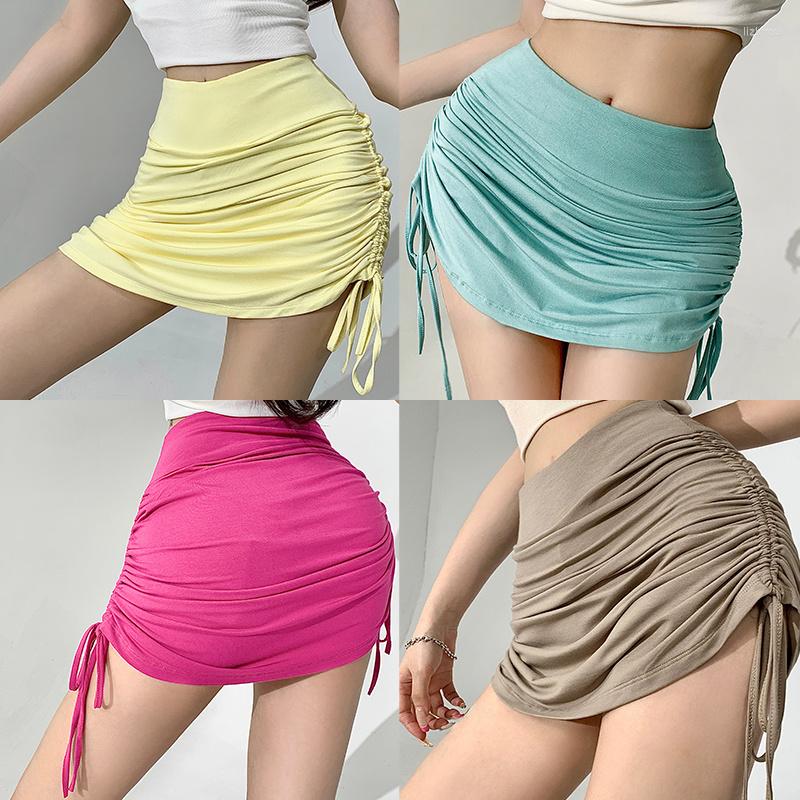 

Skirts Girls WOMENGAGA Spicy Sexy Wrapped Hip Drawstring Pleated Skirt Slim Fit Raised Hips High Waist Half Body Pants XX4P, Light pink