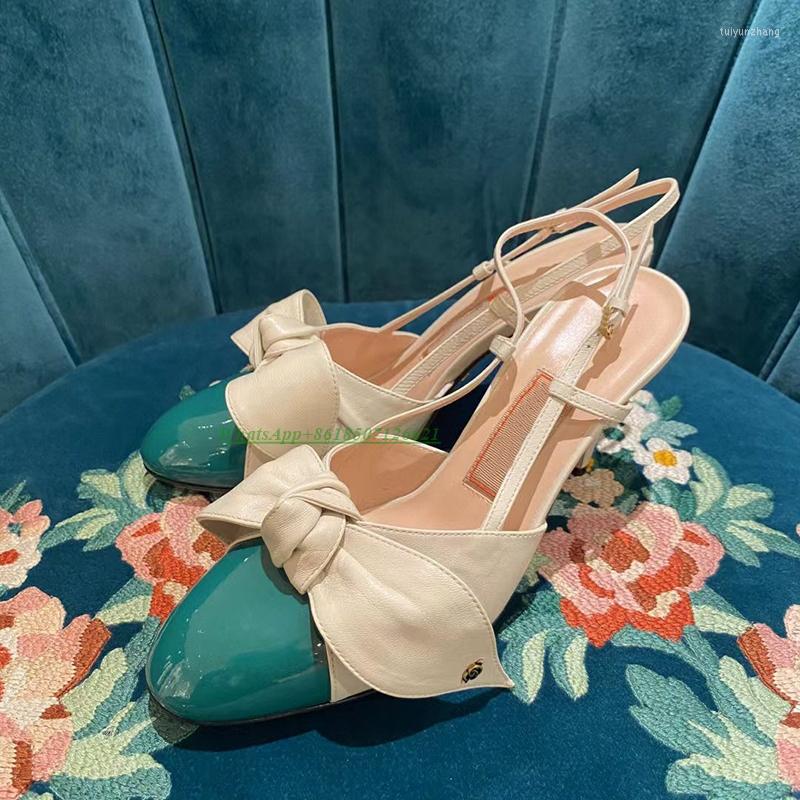 

Dress Shoes 2023 Color-Blocking Decoration Bowknot Stiletto Heel With Slingback Pumps Patent Leather Single For Women, Picture shown