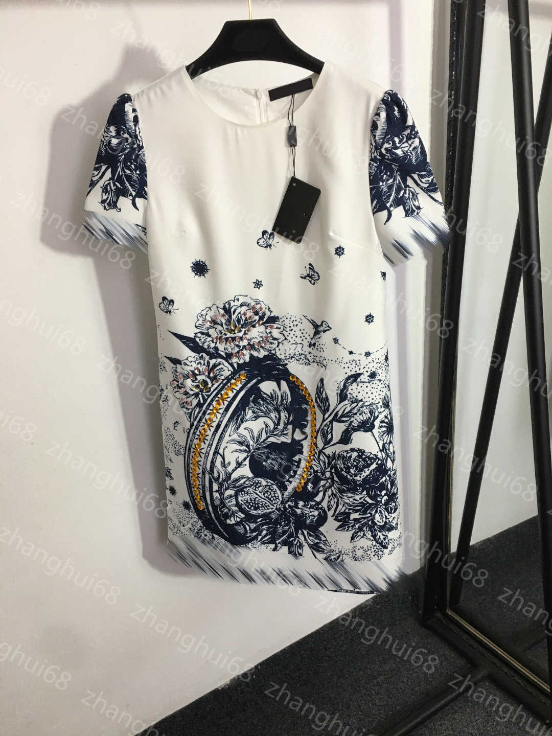 

23ss womens designer clothing women dresses summer Dress Nail drill printed crewneck short-sleeved dress High quality womens clothing