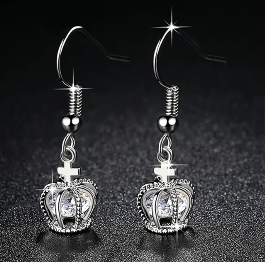 

Fashion Girls Hollow Crown Cross Zircon Earrings Gift
