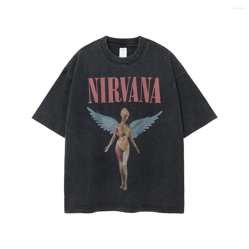 

Men's T Shirts Vintage Angel Print Grunge Oversized Men Y2k Clothes Harajuku Streetwear Hip Hop Anime T-shirts Cotton Tops Tees, Black