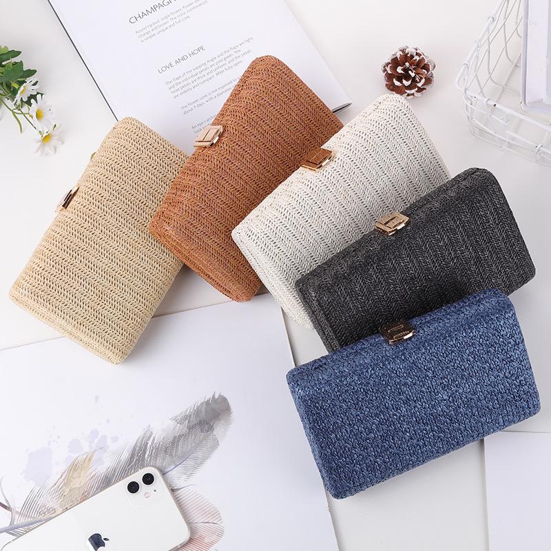 

Evening Bags 2023 Summer Hand-weave Straw Retro Khaki Handbags Metal Chain Shoulder Crossbody Bag Bohemia Beach Party Clutches Women Handbag