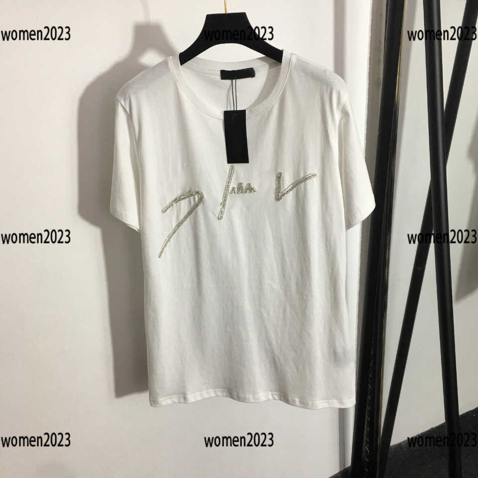 

woman T-shirt Diamond inlaid letter design lady short sleeve Cotton round neck female sexy tops summer digital printing tees, #2