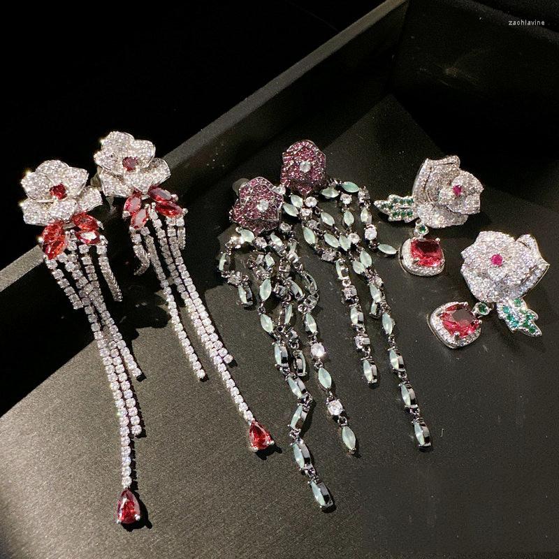 

Dangle Earrings High Quality Rose Flower Zircon Bridal CZ Zirconia Wedding Earring For Brides Accessories Women Birthday Gifts Jewelry