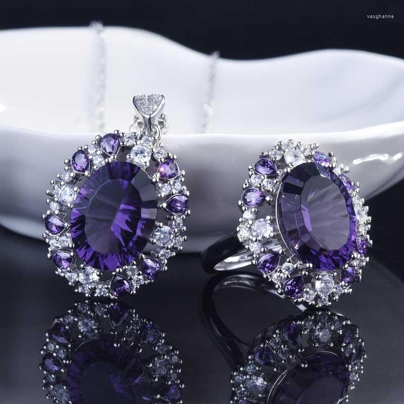 

Necklace Earrings Set Fashion Luxury Oval Jewelry Inlay Cut Zircon Europe Americe Simplicity Pendant For Women Wedding Eternity Ring, Picture shown