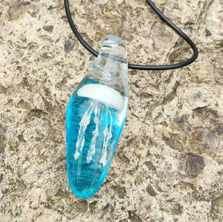

Pendant Necklaces White JELLYFISH Hand Blown Blue Color Charming Glass Necklace