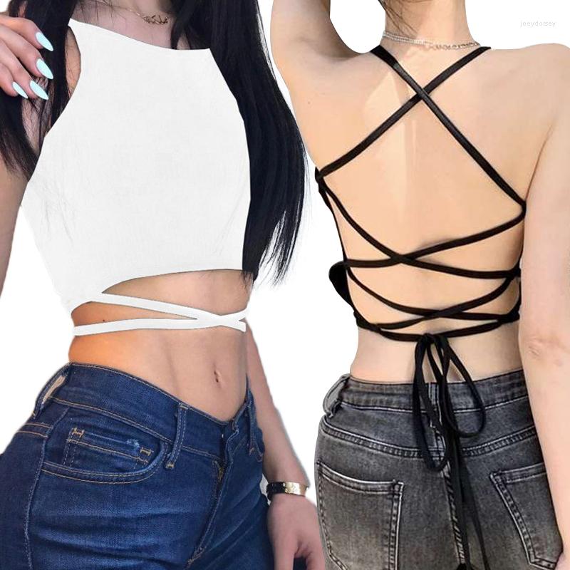 

Women' Tanks Y2k Sexy Summer Women Vest Crop Top Sleeveless Beach Sports Tank Tops Bodycon Party Backless Spaghetti Straps Clubwear, 02-white