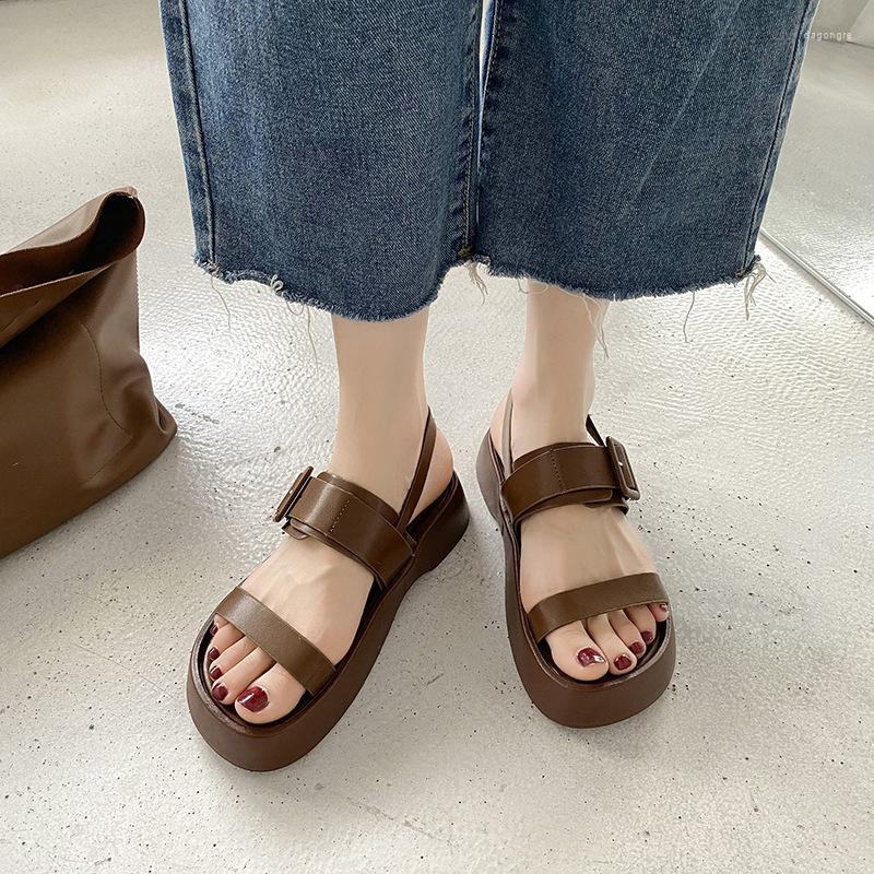 

Sandals Fashion Platform 2023 Summer Casual Women All-match Buckle Strap Solid Vacation Shoes For Flat With, Black