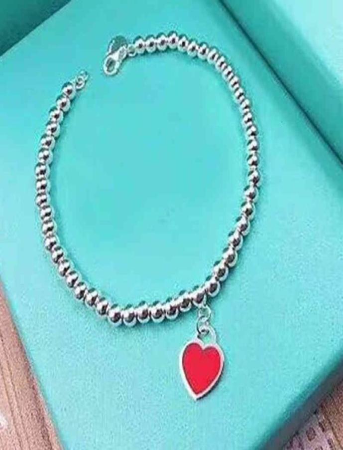 

S925 Red Heart Bracelet female Korean version round bead net red same blue pink love bracelet temperament trend hand jewelry9078147