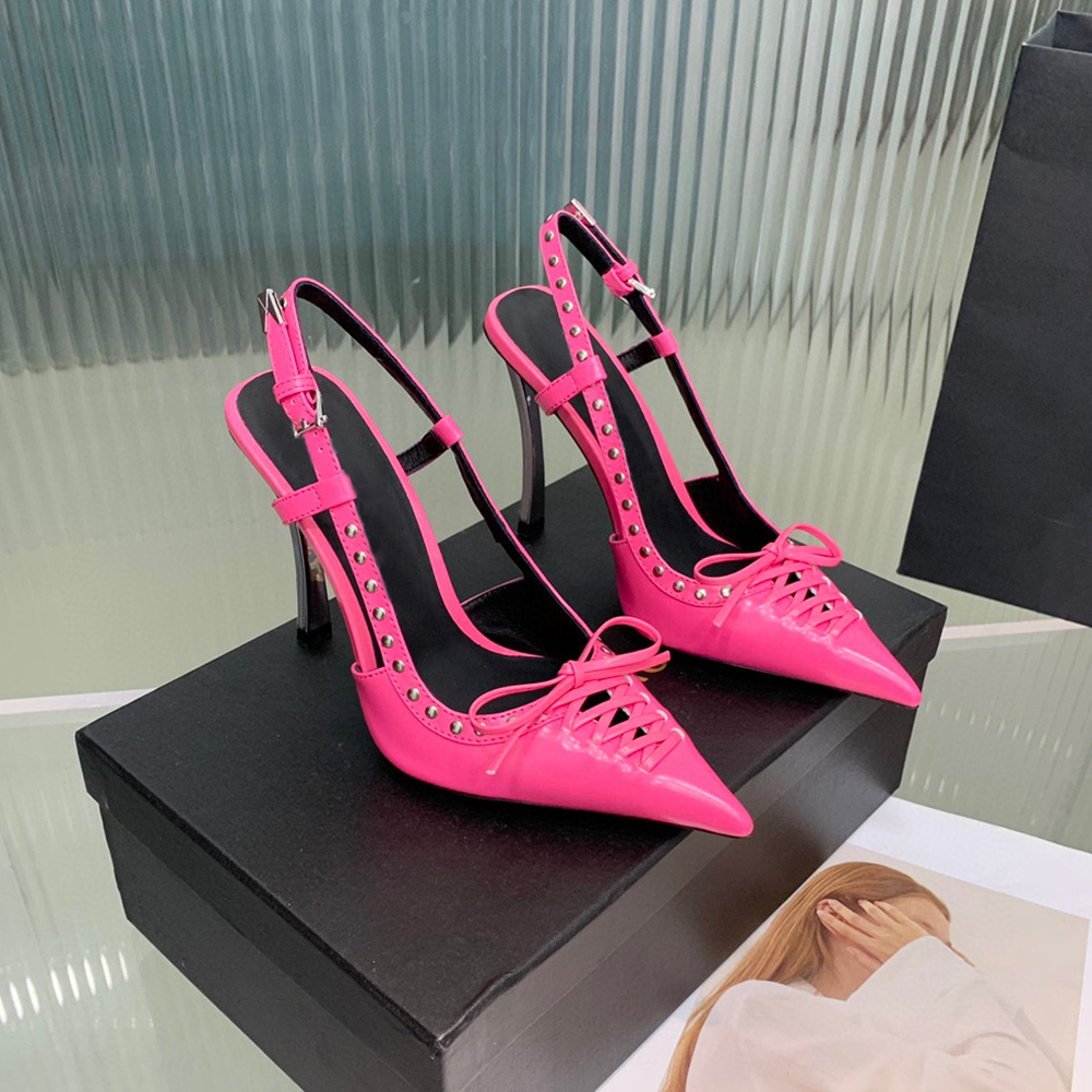 

Aevitas Pointy Pumps heels shoes calf Leather Slip-On Stiletto sandals Slingbacks Heeled point toe for women Luxury Designers Dress shoe Evening factory footwear, Fuchsia
