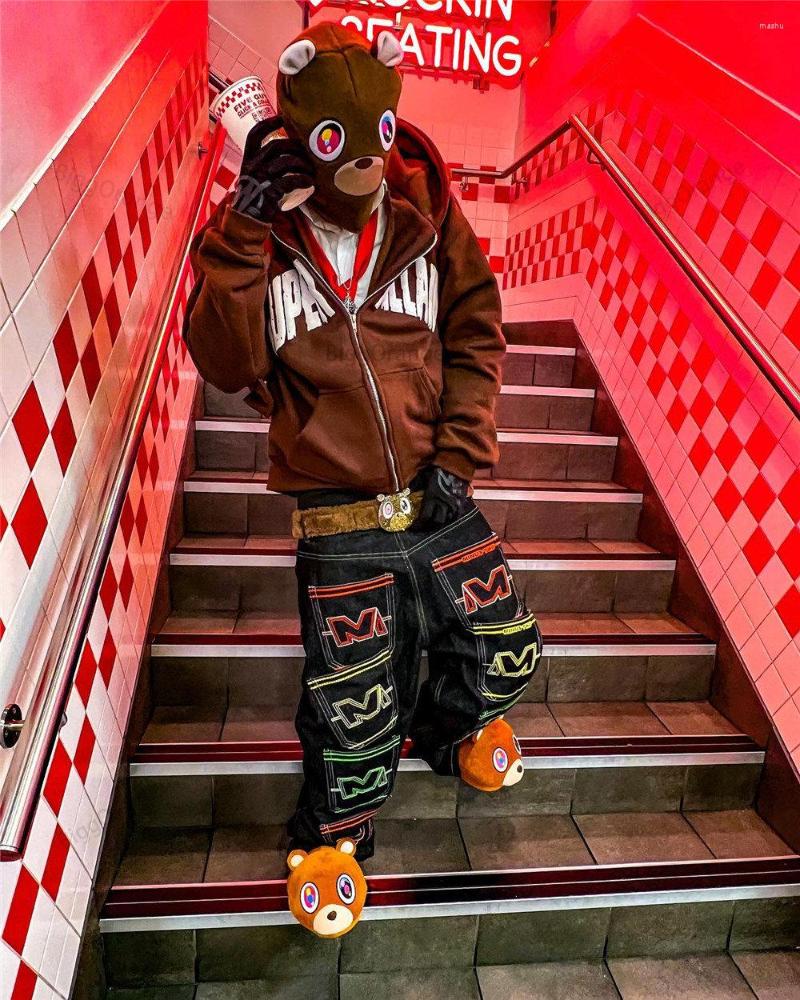 

Men' Jeans Minus Two Jean Men Cargo Harajuku Casual Loose Punk Rock Straight Wide Leg Trouser Streetwear Y2K Retro Overalls Pant