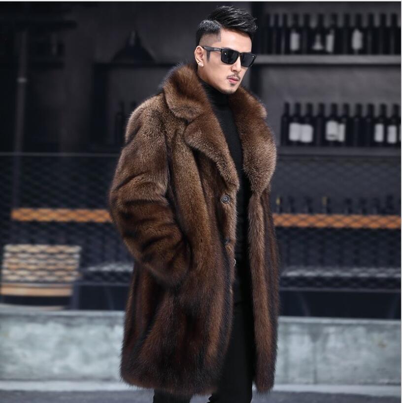 

2023 Winter Mens Faux Fur Jackets Warm Windbreaker Long Wool Blends Outerwears Coats Black Brown Thicken Coat -6XL