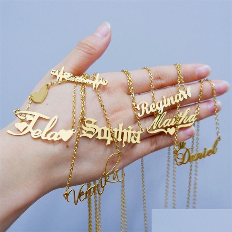 

Pendant Necklaces Custom Name Necklace With Crown Personalized Gold Customized For Women Girls Stainless Steel Choker Nameplate Jewe Dhbf3
