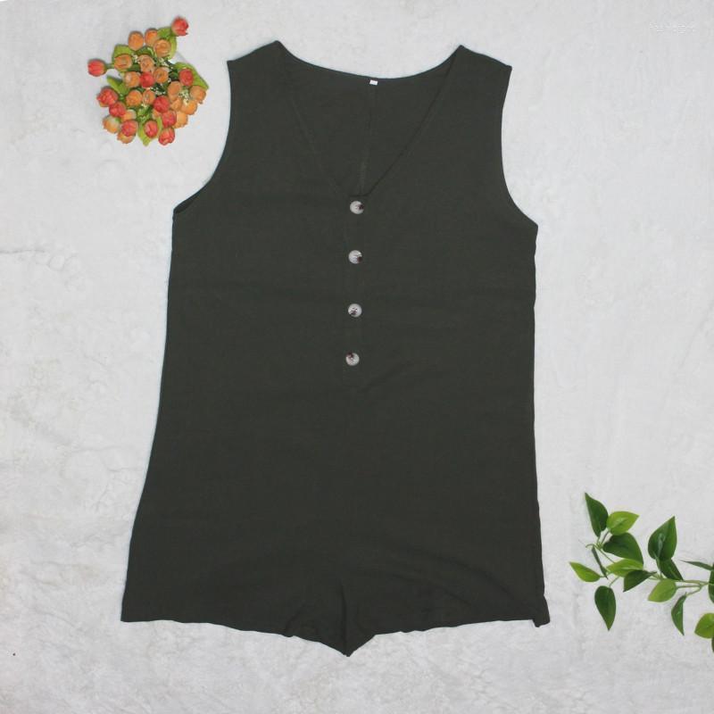

Women' Jumpsuits & Rompers Womens Playsuit Button V-Neck Solid Color Romper Sleeveless Casual Pocket Fashion Simple 2023, Black