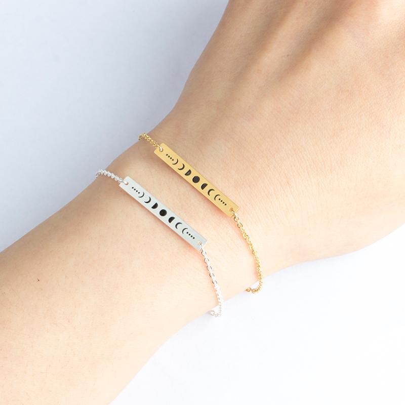 

Link Bracelets Chain Dark Crescent Moon Phases For Women Wicca Jewelry Stainless Steel Gold Silver Color Long Bar Bracelet Men Bijoux