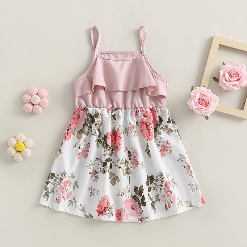 

Girl Dresses Toddler Dress Ruffle Halter Sleeveless Square Neck Off Shoulder Floral Print Kids Short Sundress, Pink
