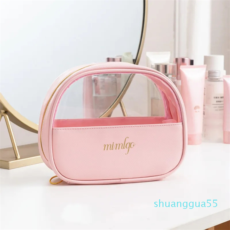 

Portable storage bag Semi-round makeup bag PU Waterproof large capacity travel bag Superior sense, Pink large size