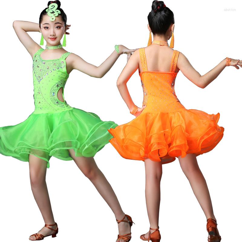 

Stage Wear Tassels Girls Ballroom Latin Dance Clothes Kids Salsa Performance Costumes Competition Figure Skating Dress Rave Outfits, Red color