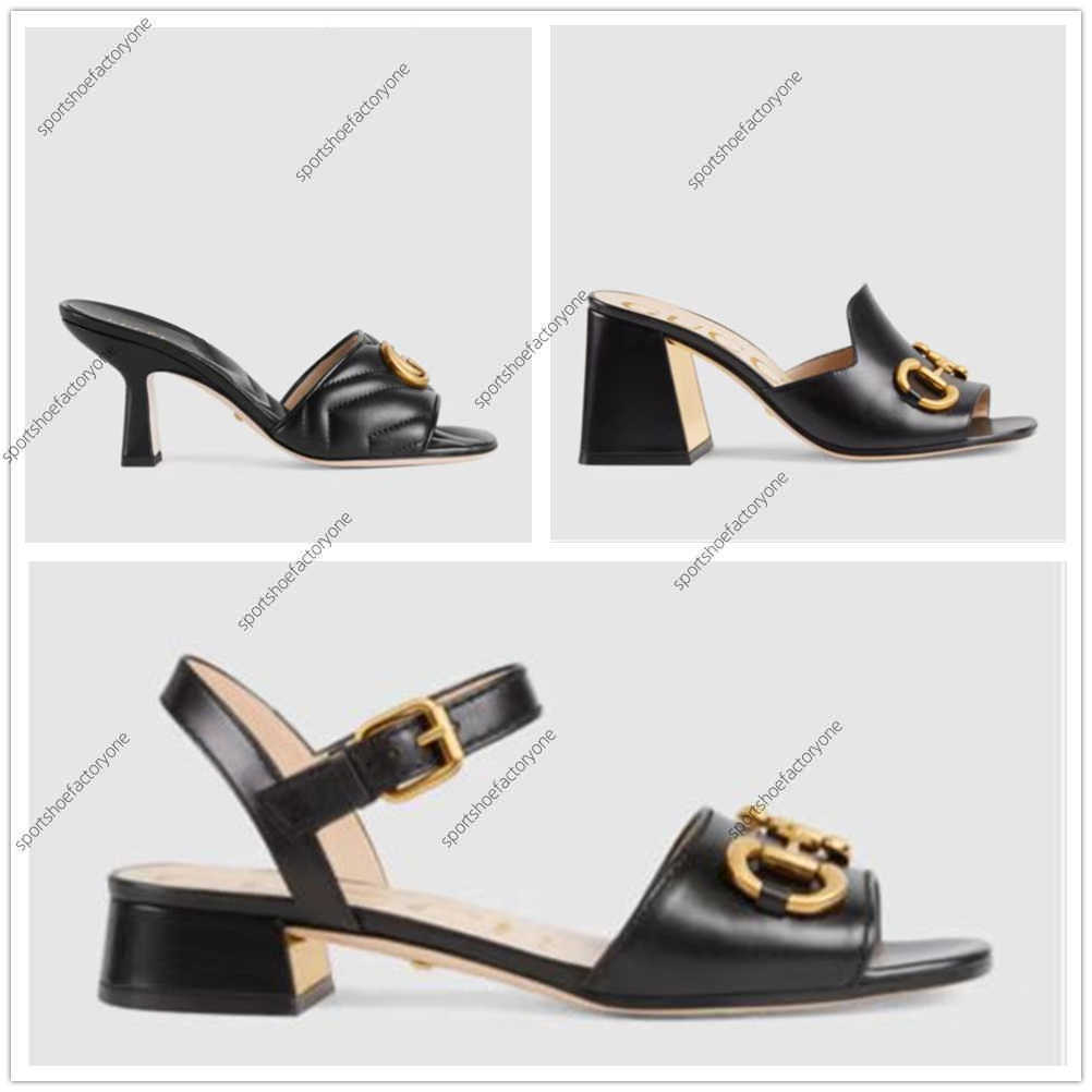 

Classic High heeled sandals party fashion 100% leather women Dance shoe designer sexy heels Suede Lady Metal Belt buckle Thick Heel Woman shoes Large size 35-42 With box