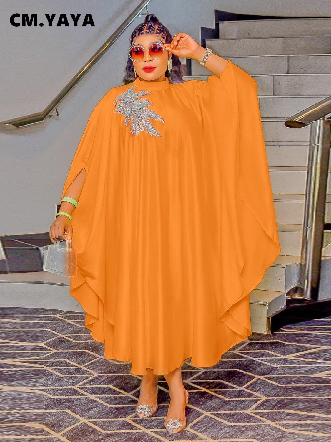 

Plus size Dresses CMYAYA Size Women Leaf Splicing Batwing Loose Asymmetrical Slim Dress 2023 Vintage Fashion Maxi Long Vestidos 230512, White