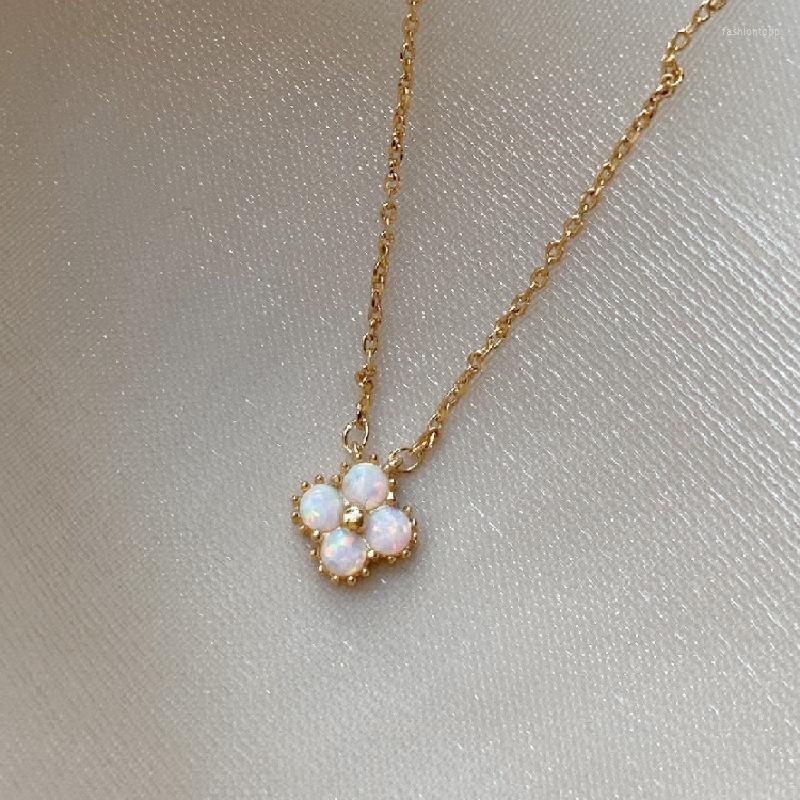 

Pendant Necklaces OIMG French Luxury Jewelry 14K Gold Plated Flower Necklace For Women Romantic Opal Zircon Wedding