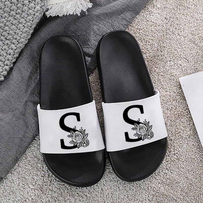 

Slippers Summer Fashion Femme Soft Sole Black Letters Print 2023 Beach Slides Sandals Couple Bathroom Anti-Slip Indoor Shoes, 8602