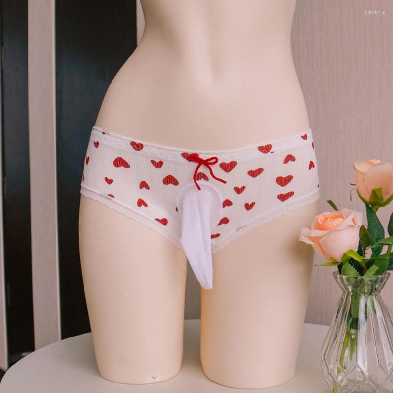 

Underpants Crossdressing Sissy Panties Mens Briefs See Through Elastic Thong Gays Imitates Lingerie Sexy Sheer Heart Printed Underwear, White open