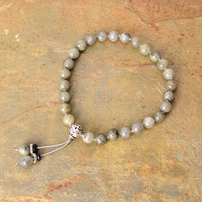 

Strand Tibetan Buddhist Beads Quarter Mala 8mm Labradorite Knotted 27 Prayer Bracelet Pocket Yoga Meditation Jewelry