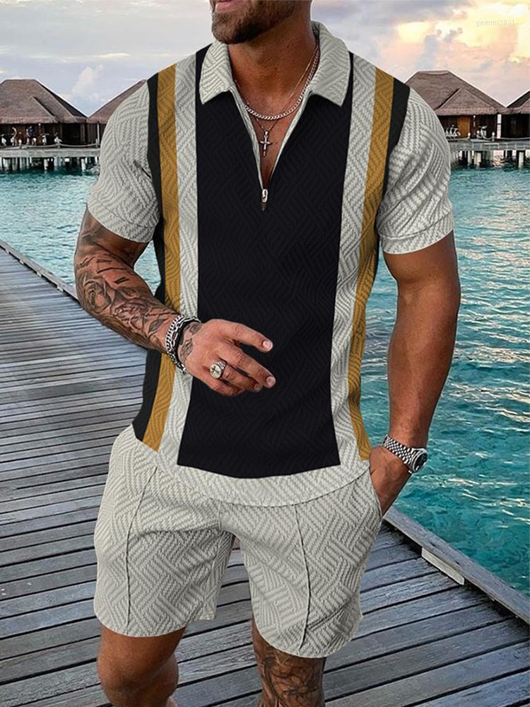 

Men' Polos Retro Printed Two Piece Set Men Seaside Holiday Outfits Mens 2023 Summer Casual Short Sleeve Lapel Zipper Tops And Shorts Suit, 09 print