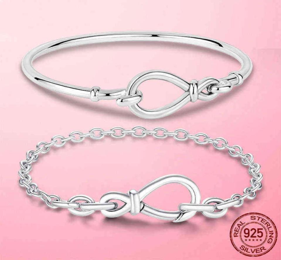 

2021 New on 100 925 Sterling Silver Infinity Knot Chain Bangle Bracelet for Women Fashion Jewelry Pulseira1653506