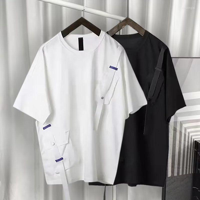 

Men's T Shirts Fashion Men Summer Streetwear Techwear Y2k Ribbon Harajuku Women Men's Clothing Cargo Punk Hip Hop Casual Tops Tees, X letter white