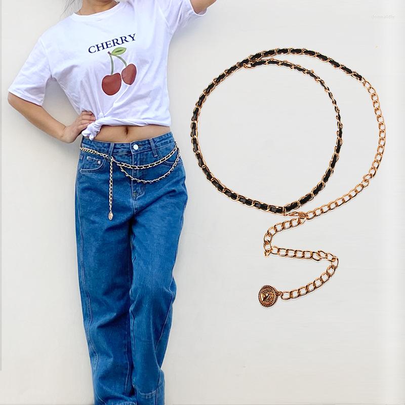 

Belts Chain For Women Punk Style Metal Dress Gold Decoration Waist Ladies Luxury Designer Brand Clothing Accessories, Black