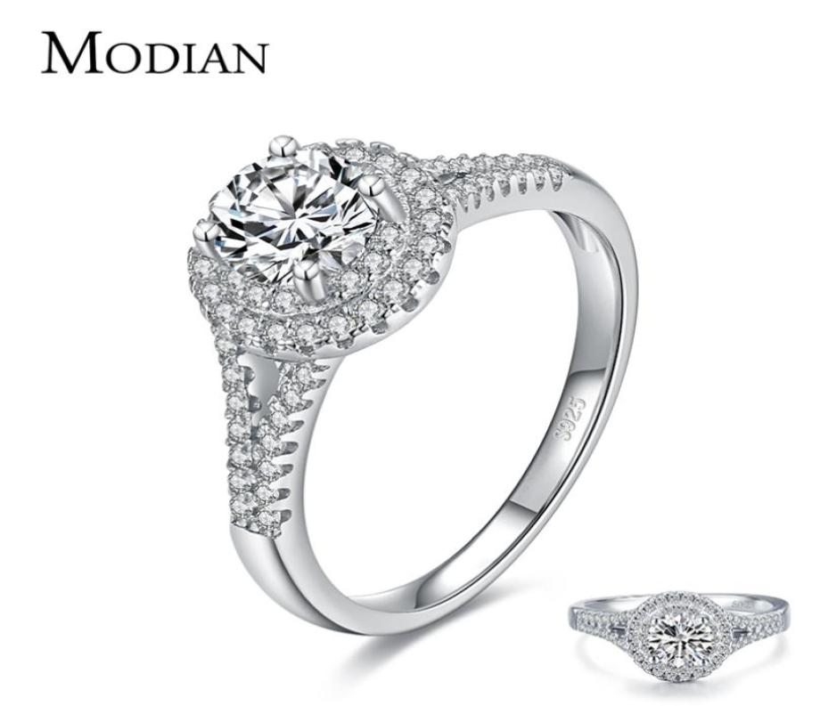 

Modian Real 925 Sterling Silver Rings For Women Round Classic Ten Hearts Zircon Ring Romantic Wedding Statement Jewelry With Box3567541