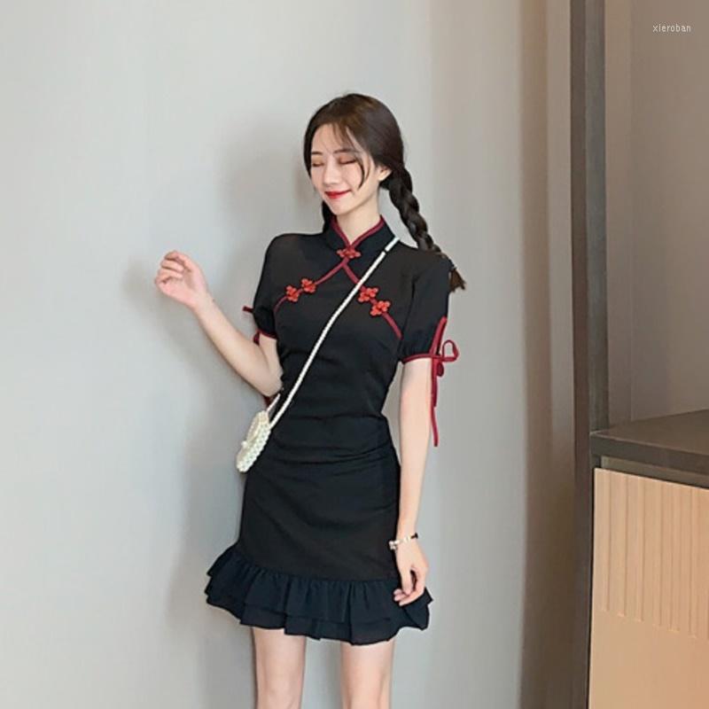 

Ethnic Clothing Black Sexy Japanese Dresses Vietnam Cheongsam Oriental Dress Qipao Traditional Short Ao Dai FF2783