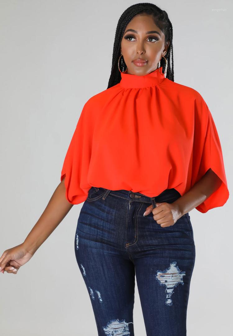 

Women' Blouses KEXU Batwing Sleeve Autumn Chiffon Solid Loose Shirt Elegant Fashion Top Women Clothing Lace Up OL Office Lady Blouse, Orange