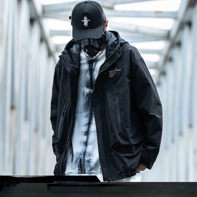 

Men's Jackets Men Streetwear Multi-Pocket Jacket Windbreaker Harajuku Black Hip-Hop Fashion Hooded Pocket Oversized Tooling