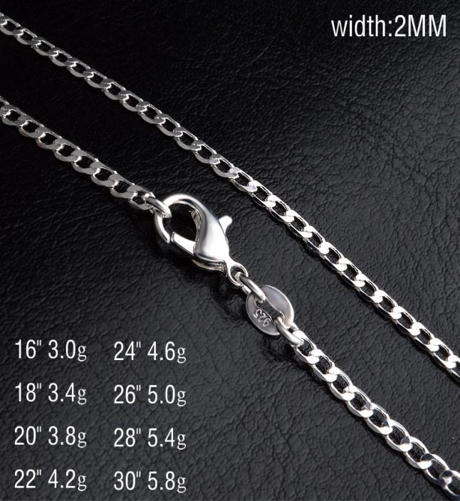 

Bulk 2MM 925 sterling silver Side necklace Cuban Link chains For women Mens Jewelry 16 18 20 22 24 26 28 30 inches7479988